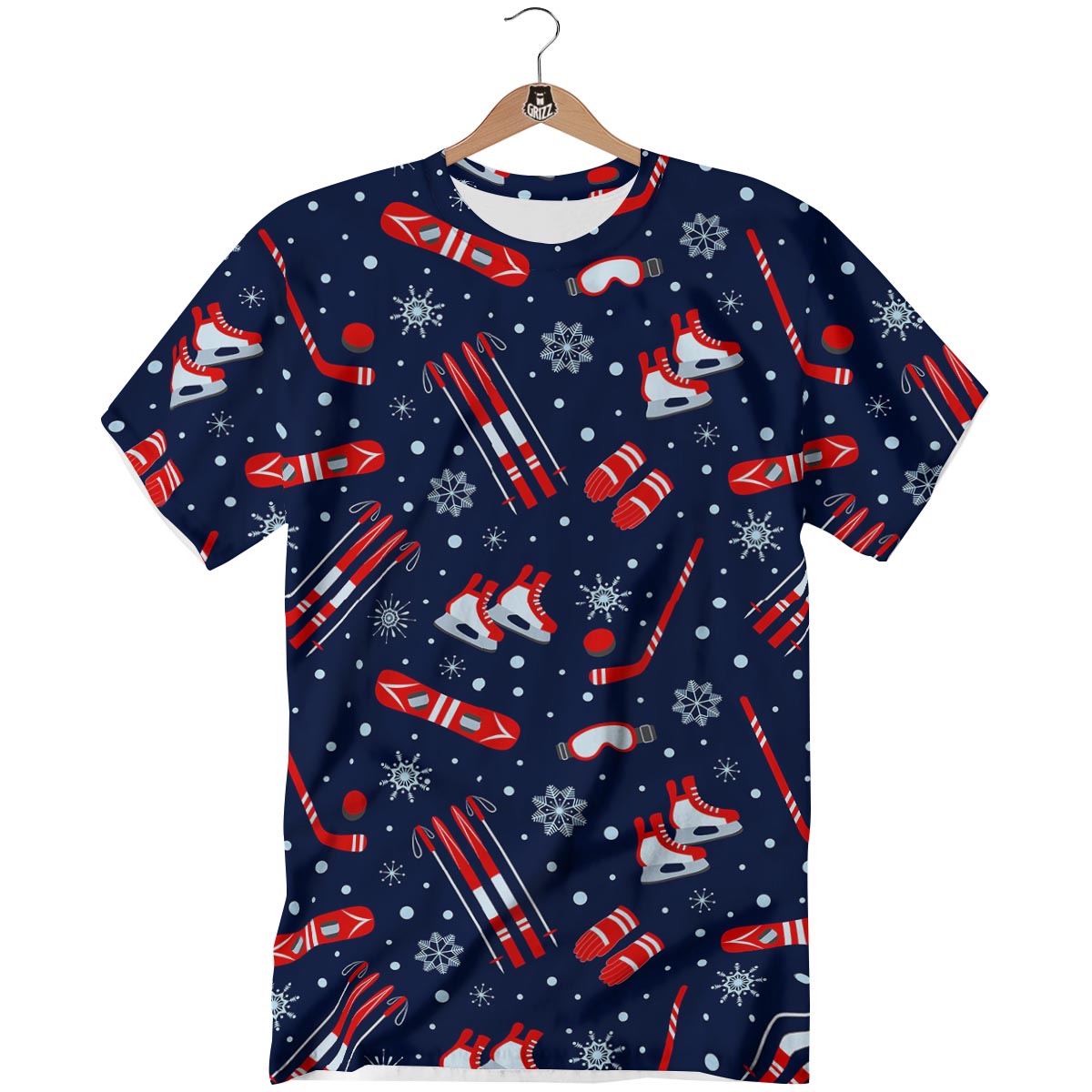 Skiing Equipment Print Pattern T-Shirt-grizzshop