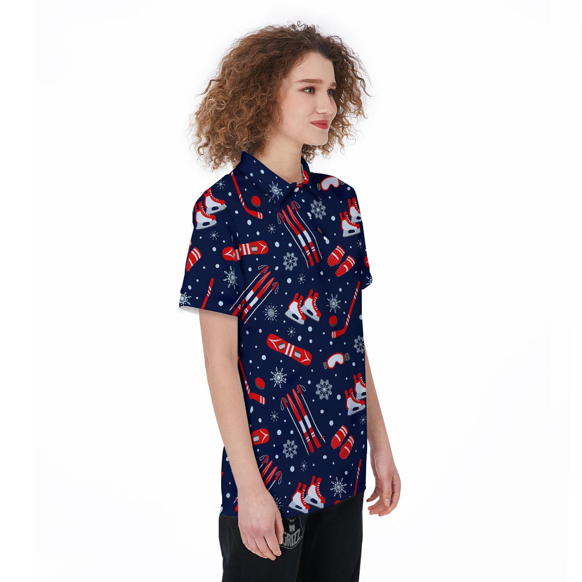 Skiing Equipment Print Pattern Women's Golf Shirts-grizzshop