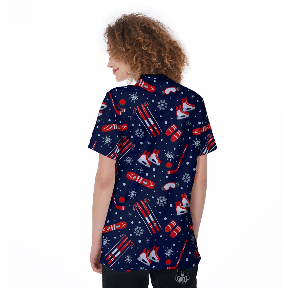 Skiing Equipment Print Pattern Women's Golf Shirts-grizzshop