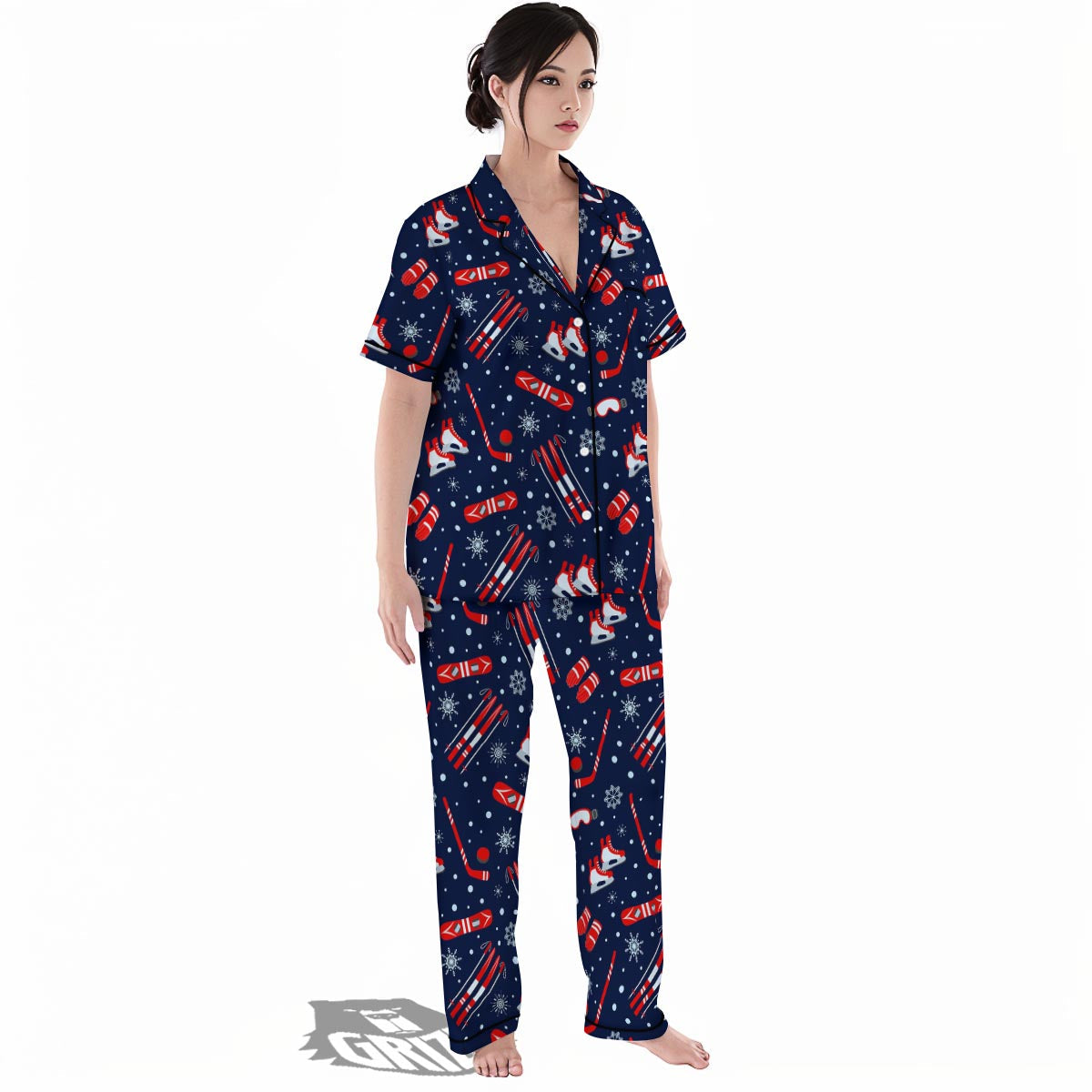 Skiing Equipment Print Pattern Women's Pajamas Set-grizzshop