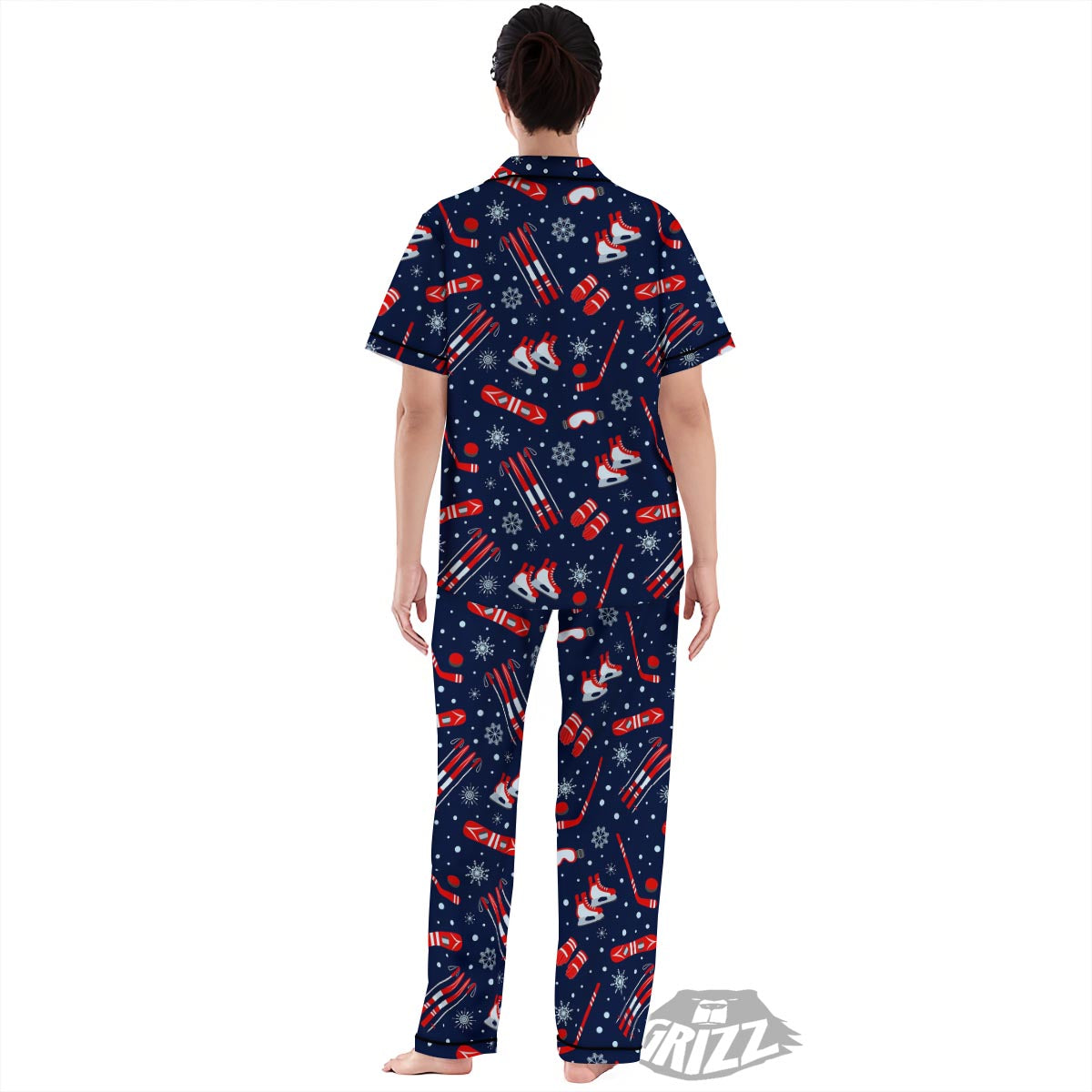 Skiing Equipment Print Pattern Women's Pajamas Set-grizzshop