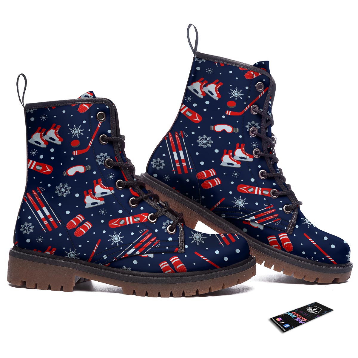 Skiing Equipment Print Pattern Work Boots-grizzshop