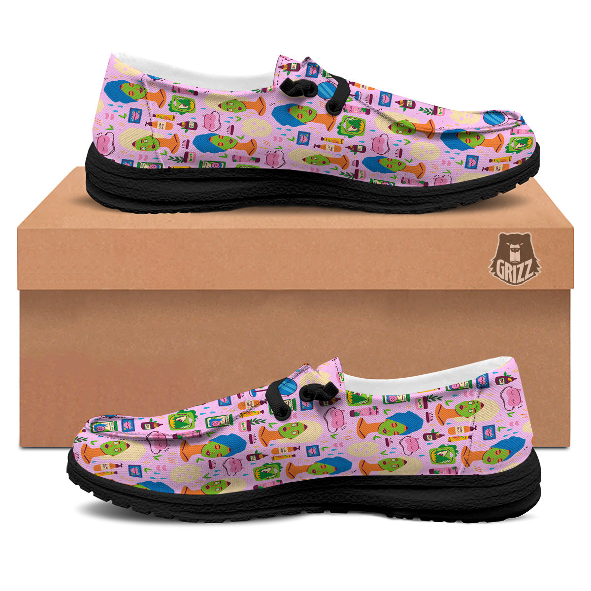 Skin Care And Face Care Print Pattern Black Loafers-grizzshop