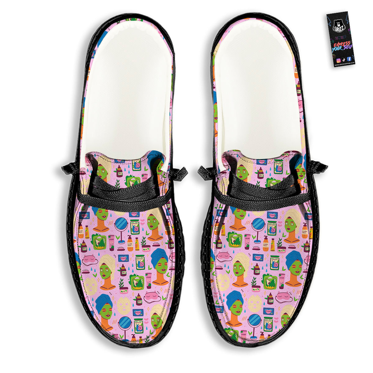 Skin Care And Face Care Print Pattern Black Loafers-grizzshop