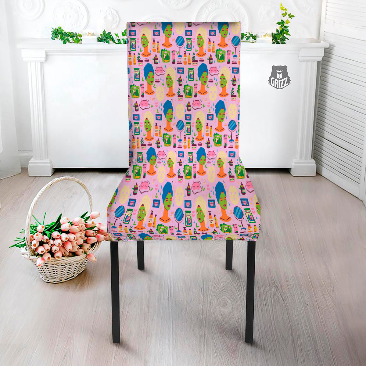 Skin Care And Face Care Print Pattern Dining Chair Slipcover-grizzshop