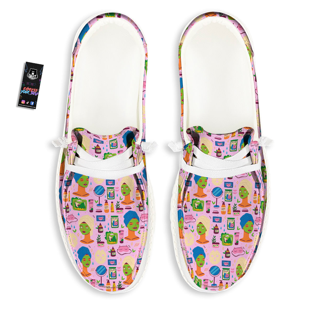 Skin Care And Face Care Print Pattern White Loafers-grizzshop