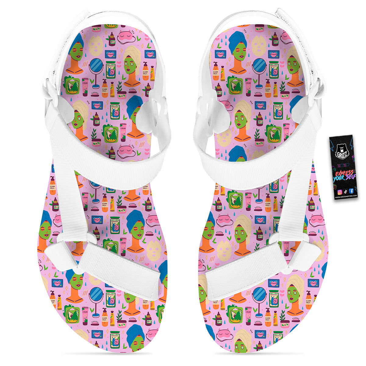 Skin Care And Face Care Print Pattern White Open Toe Sandals-grizzshop