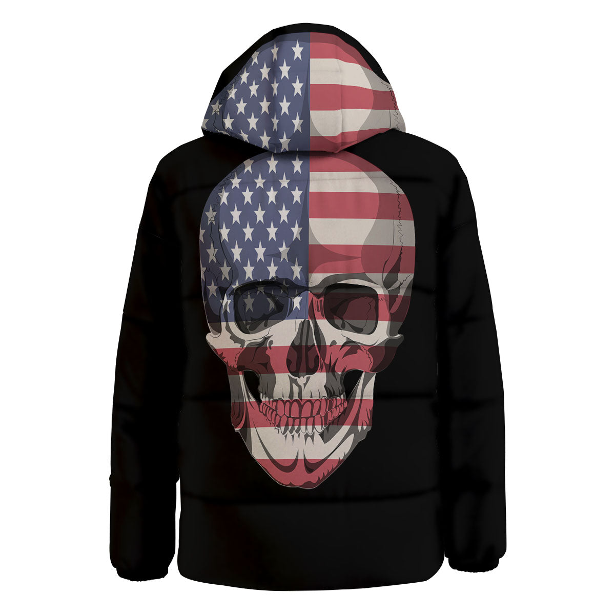 Skull American Flag Print Down Jacket-grizzshop