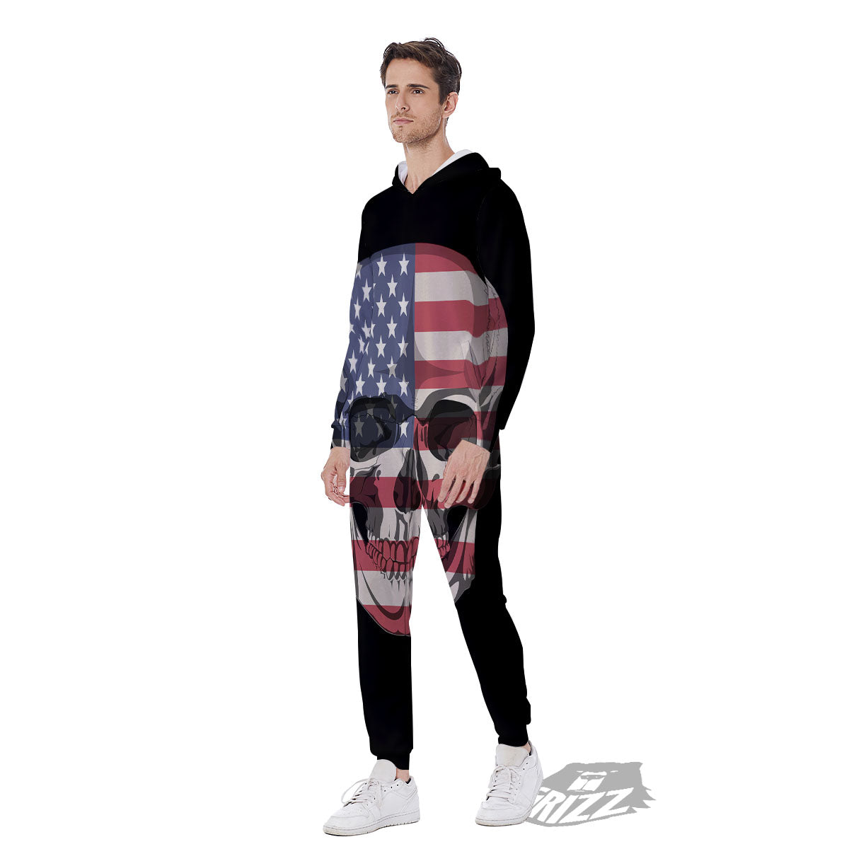 Skull American Flag Print Men's Jumpsuit-grizzshop