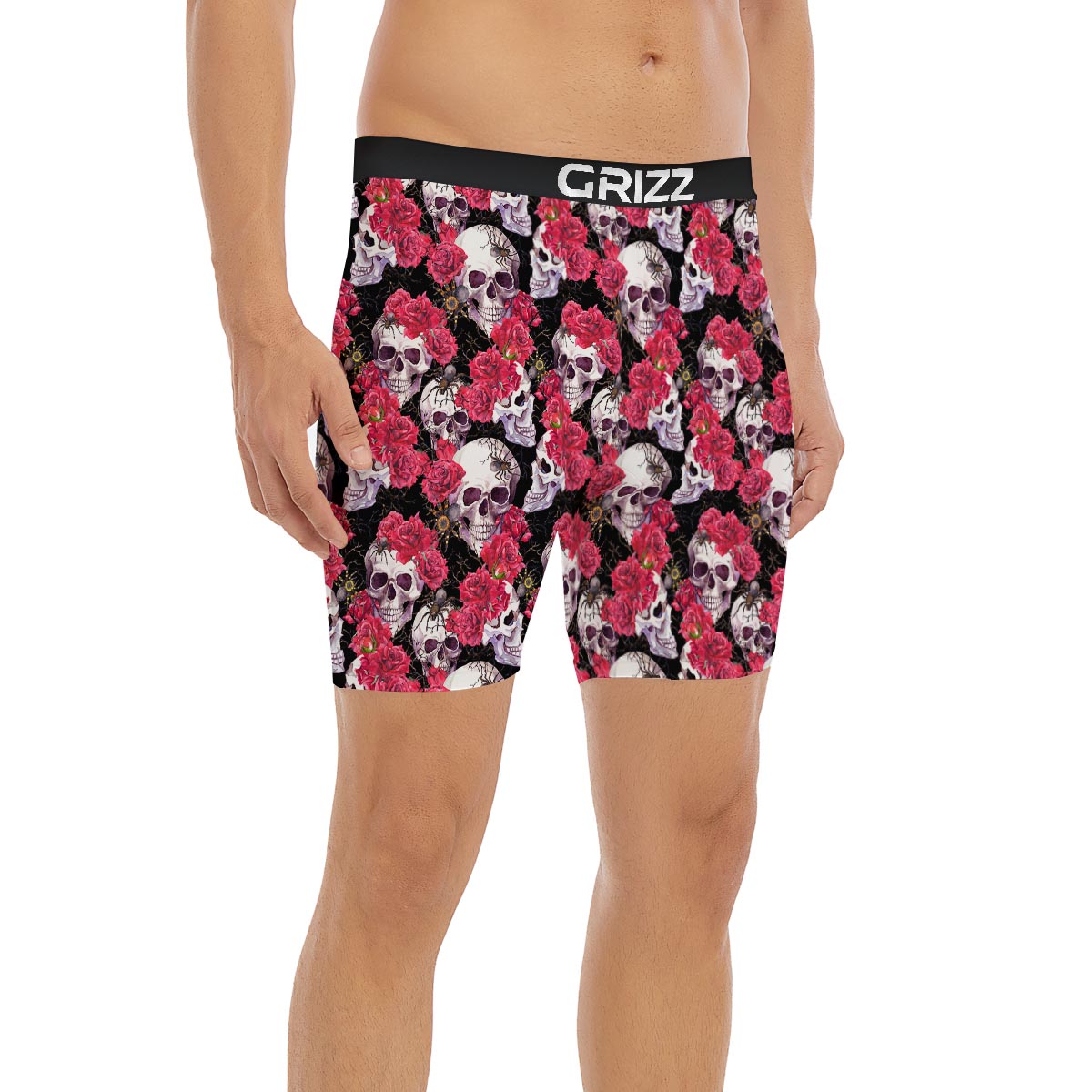 Skull And Rose Print Pattern Boxer Briefs-grizzshop