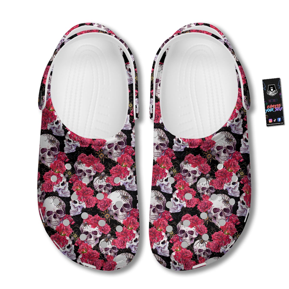 Skull And Rose Print Pattern Clog-grizzshop