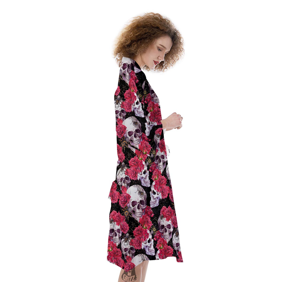 Skull And Rose Print Pattern Kimono-grizzshop