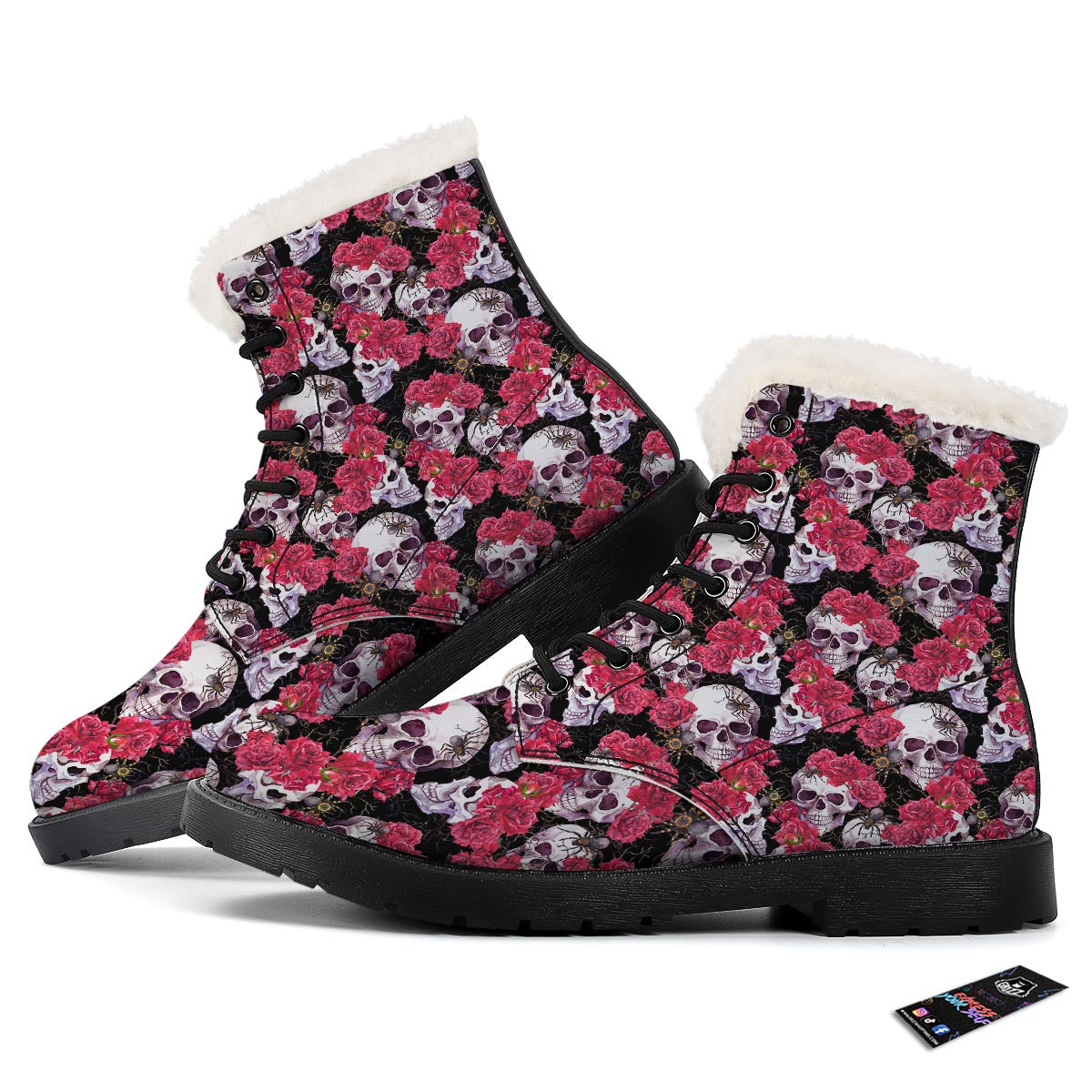 Skull And Rose Print Pattern Winter Boots-grizzshop