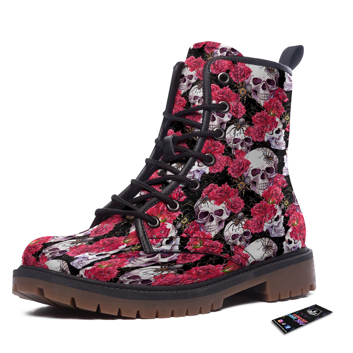 Skull And Rose Print Pattern Work Boots-grizzshop