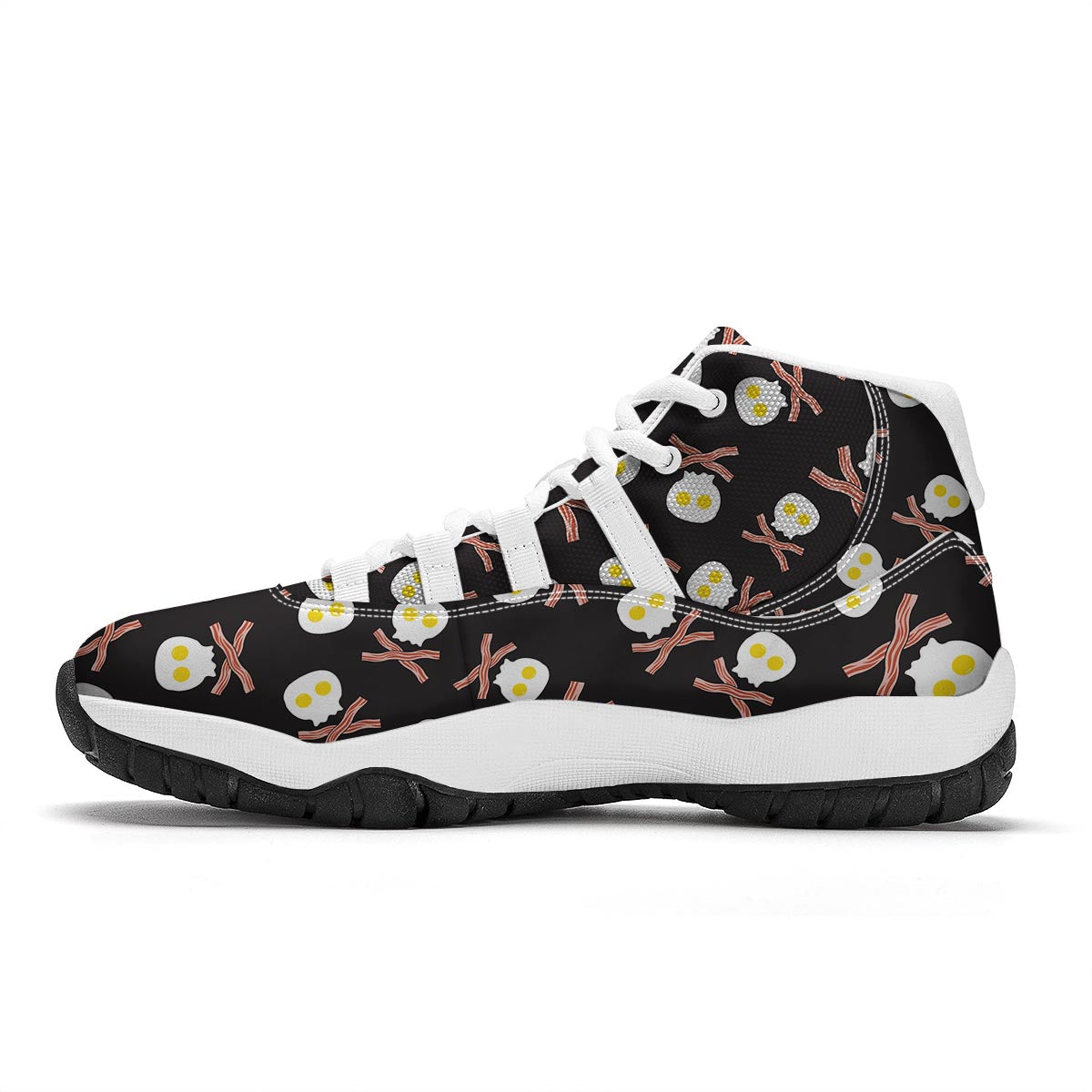 Skull Bacon Egg Pattern Print White Bball Shoes-grizzshop