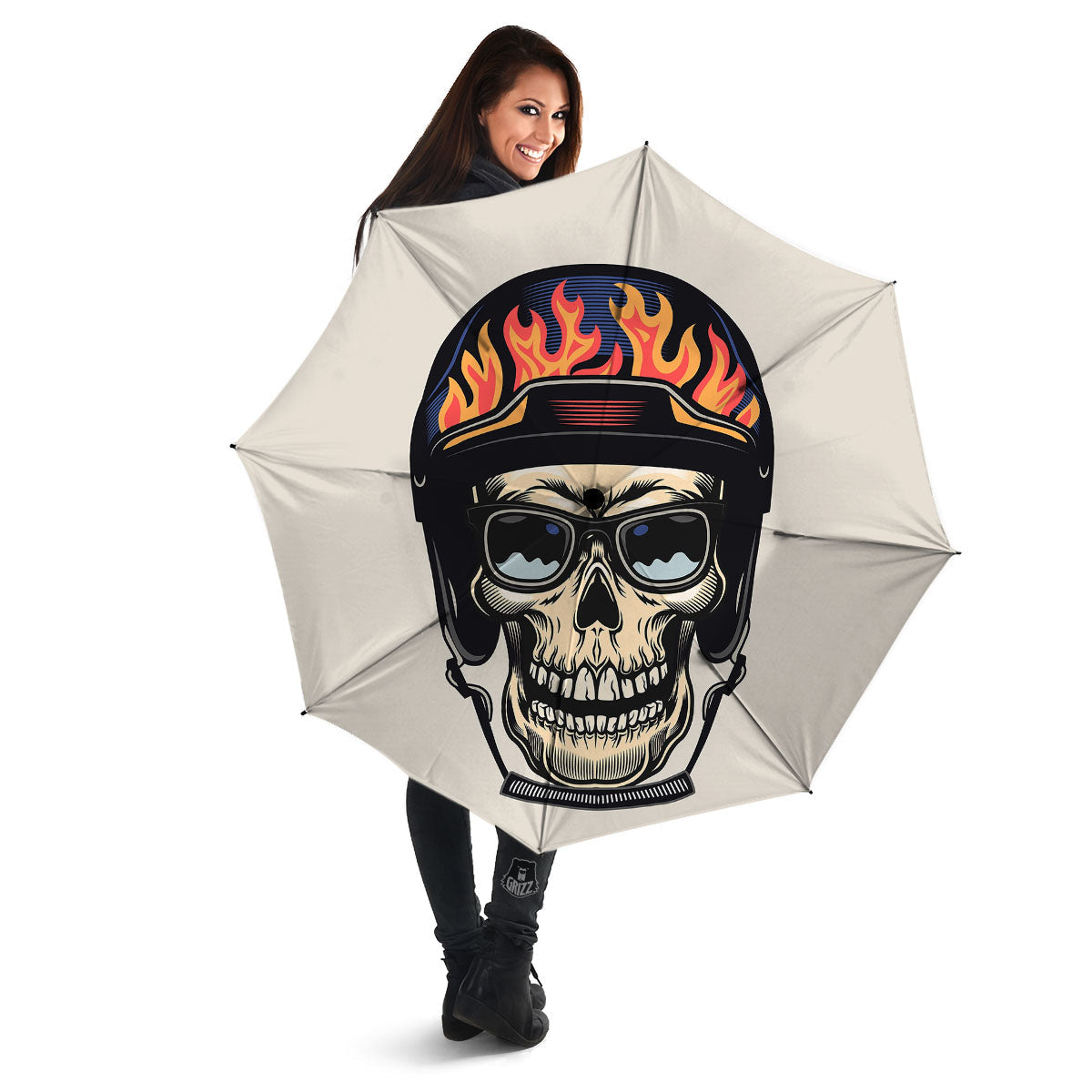 Skull Biker Helmet Vintage Print Umbrella-grizzshop