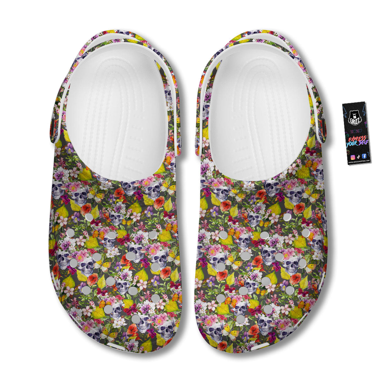 Skull Blossom Flowers Print Pattern Clog-grizzshop