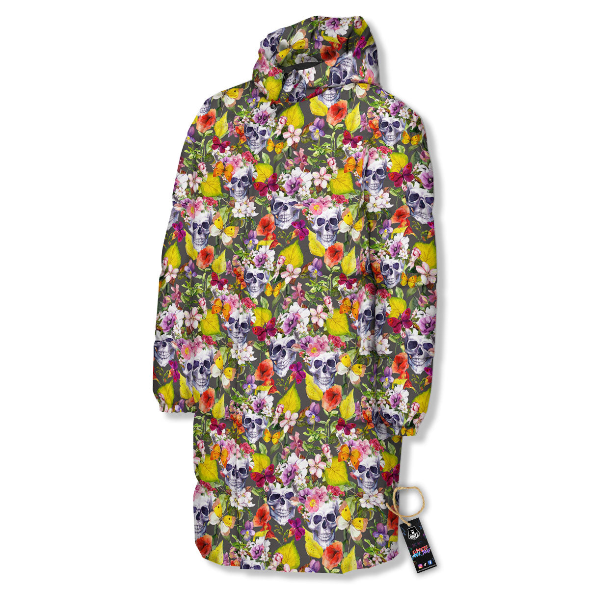 Skull Blossom Flowers Print Pattern Long Down Jacket-grizzshop