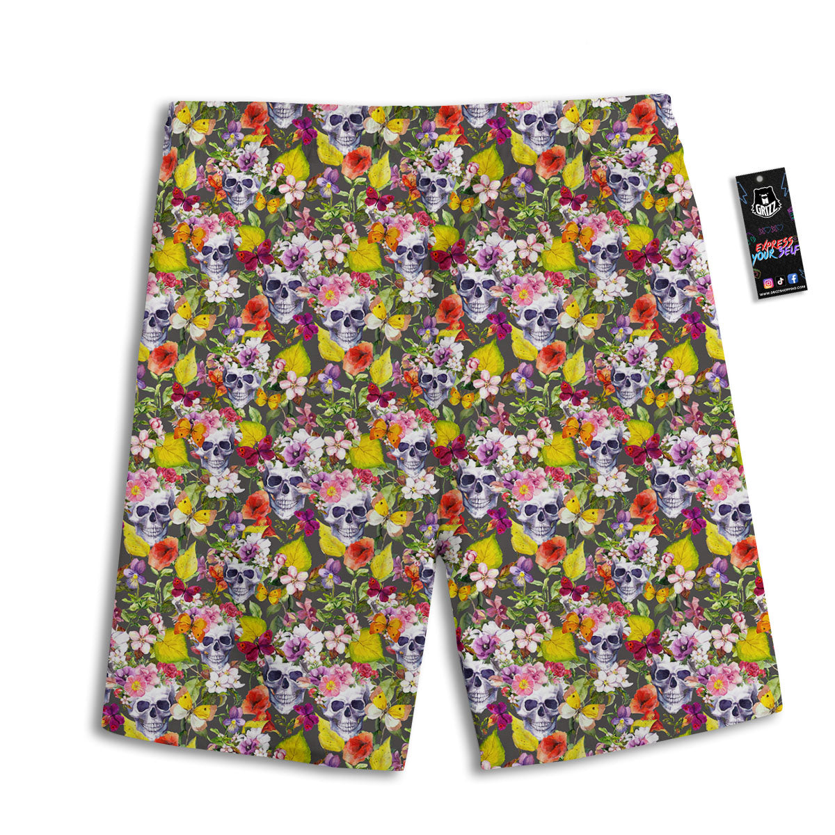 Skull Blossom Flowers Print Pattern Men's Athletic Shorts-grizzshop