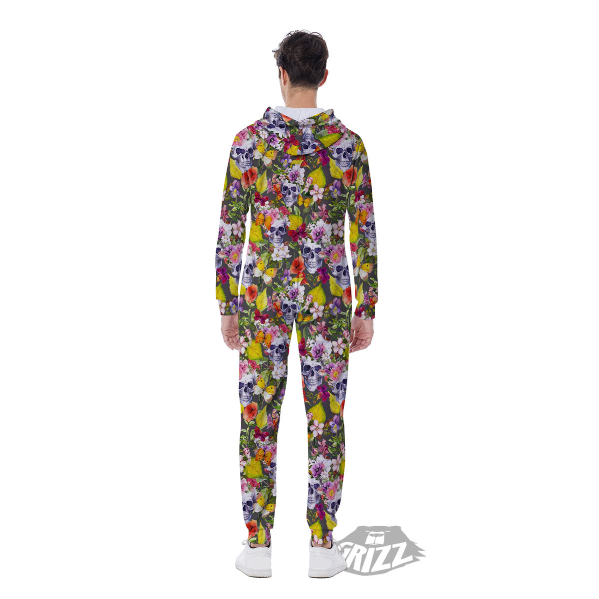 Skull Blossom Flowers Print Pattern Men's Jumpsuit-grizzshop