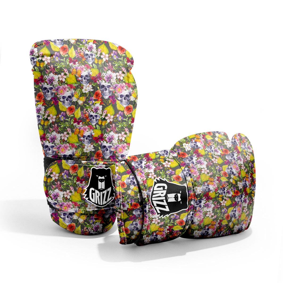 Skull Blossom Flowers Print Pattern Pro Boxing Glove