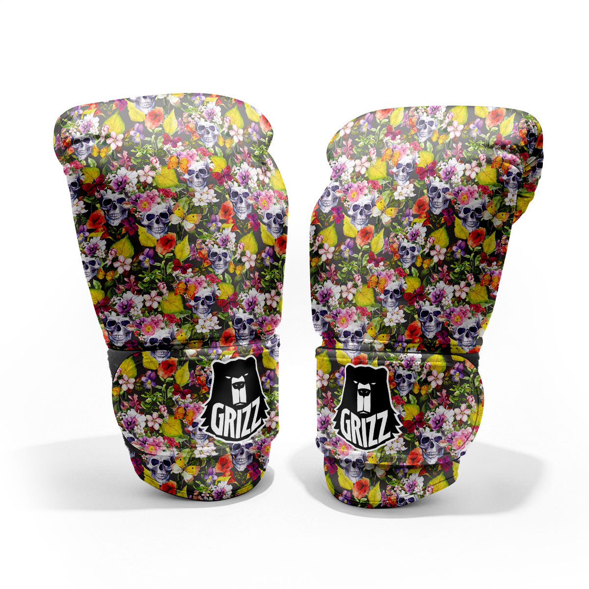 Skull Blossom Flowers Print Pattern Pro Boxing Glove