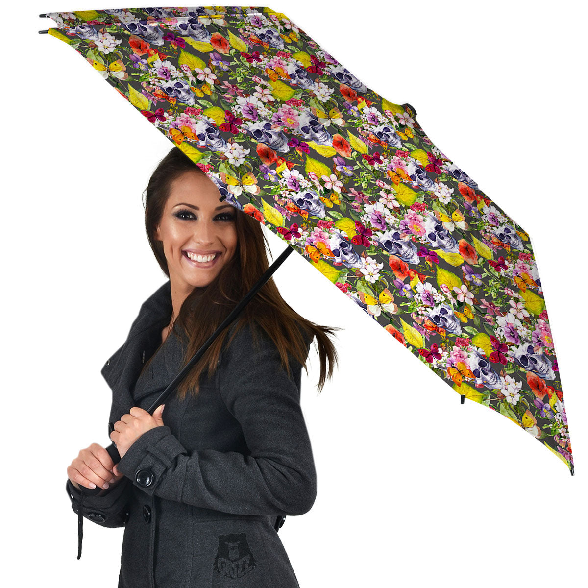 Skull Blossom Flowers Print Pattern Umbrella-grizzshop