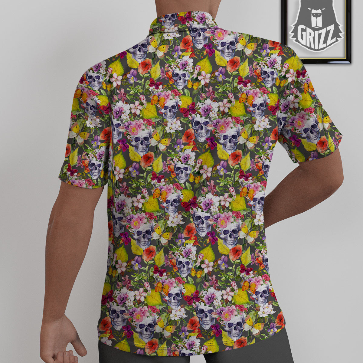 Skull Blossom Flowers Print Pattern Untucked Shirts-grizzshop