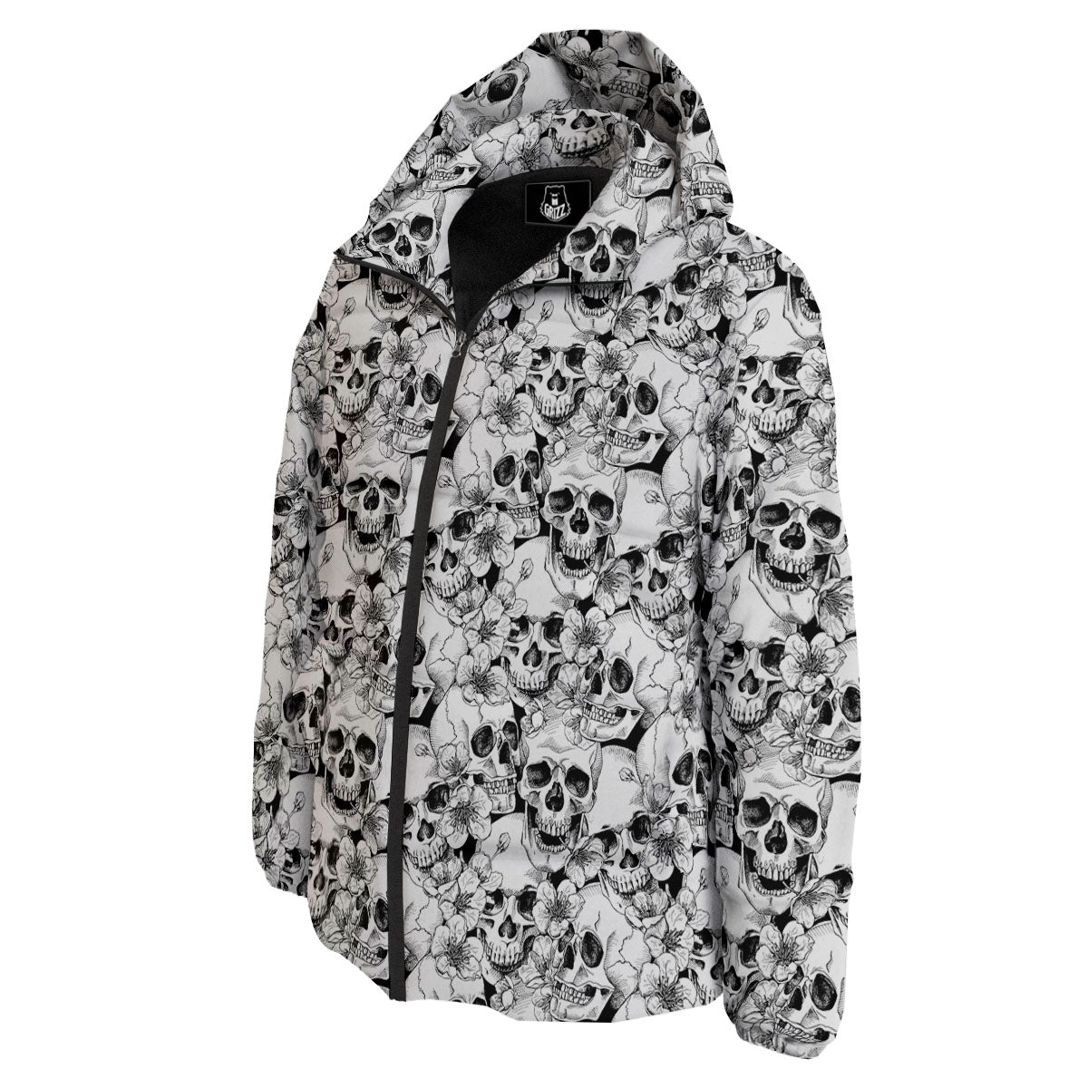 Skull Blossom Peony Print Pattern Down Jacket-grizzshop