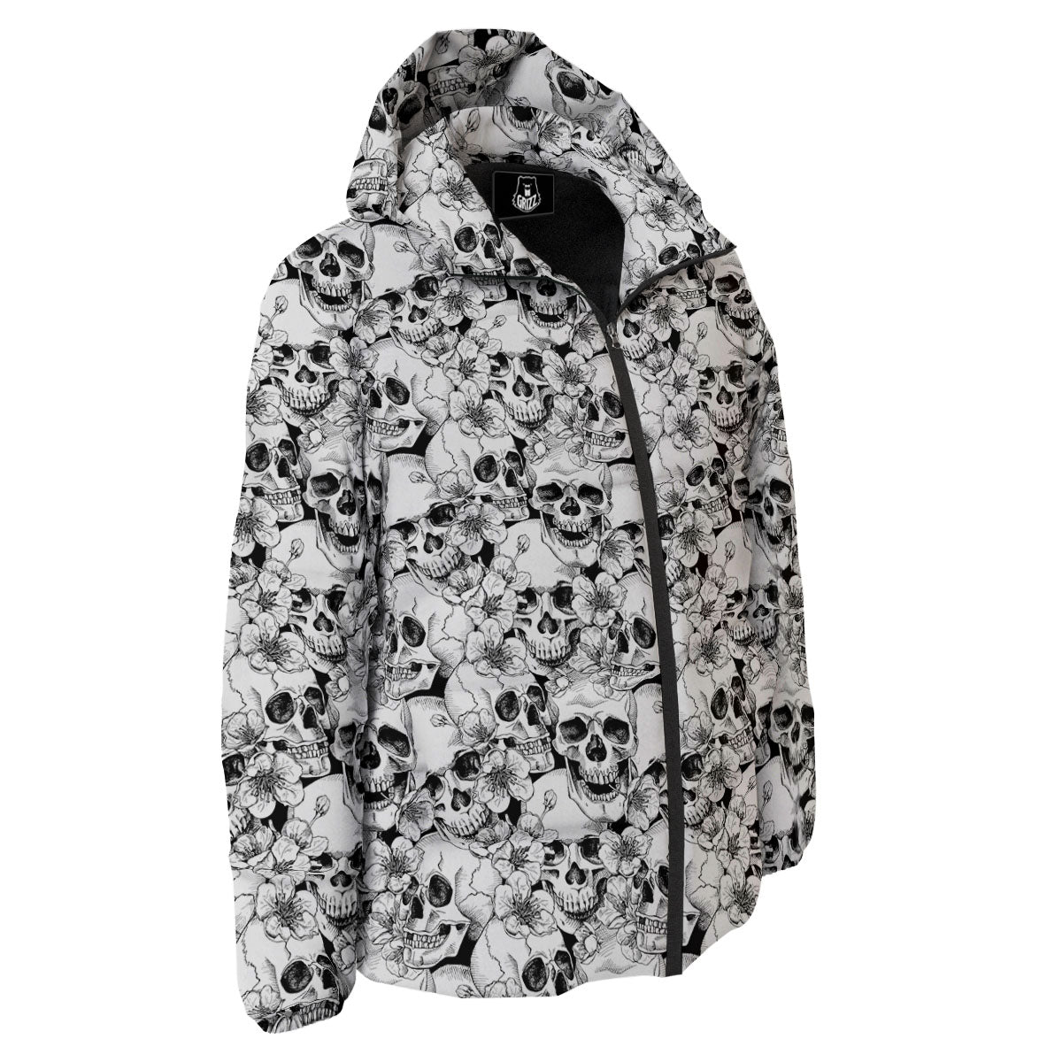 Skull Blossom Peony Print Pattern Down Jacket-grizzshop