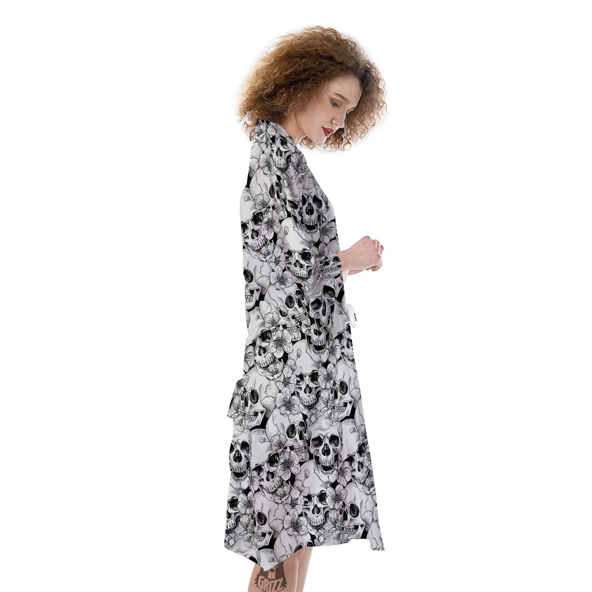 Skull Blossom Peony Print Pattern Kimono-grizzshop