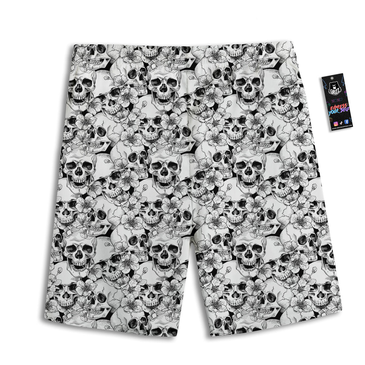 Skull Blossom Peony Print Pattern Men's Athletic Shorts