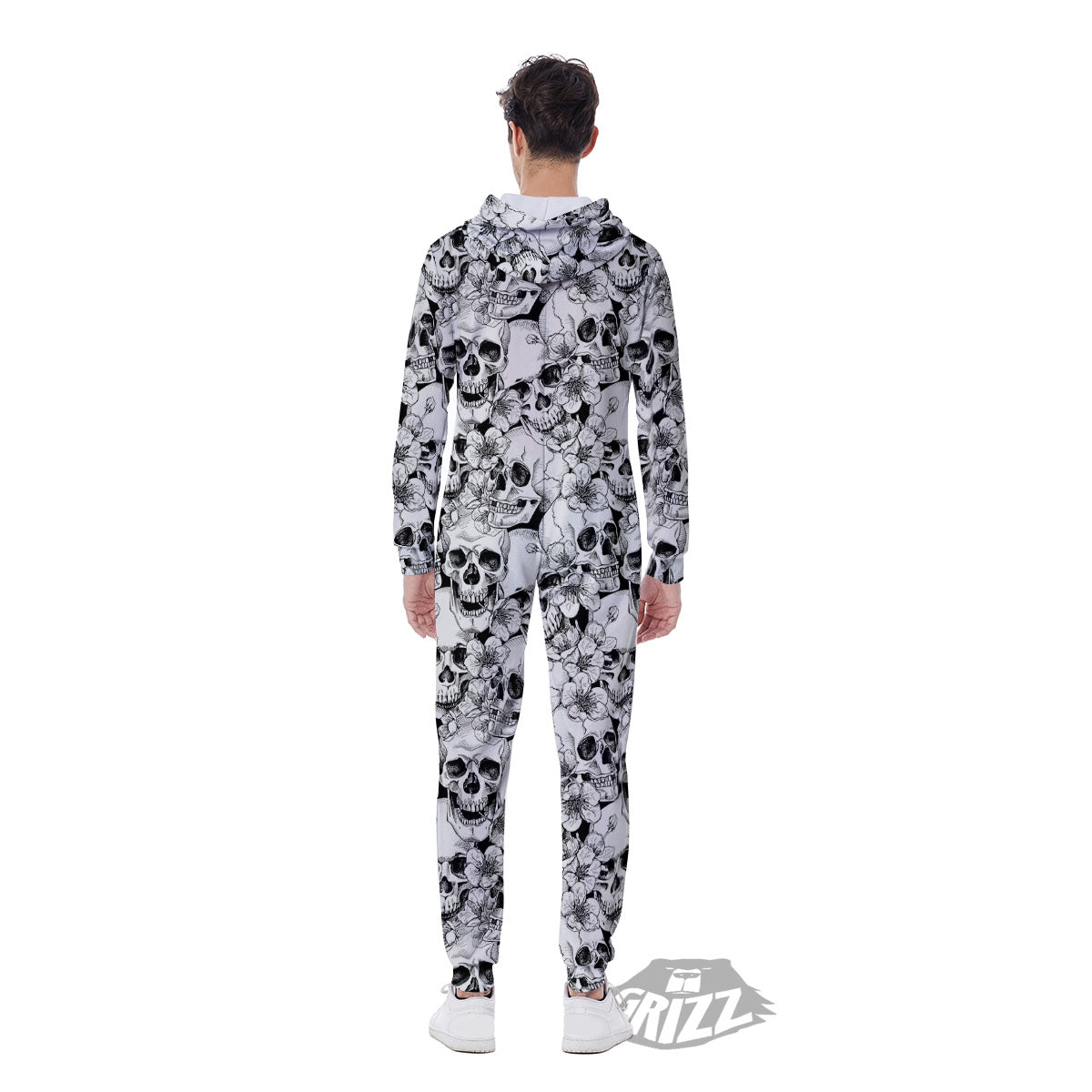 Skull Blossom Peony Print Pattern Men's Jumpsuit-grizzshop