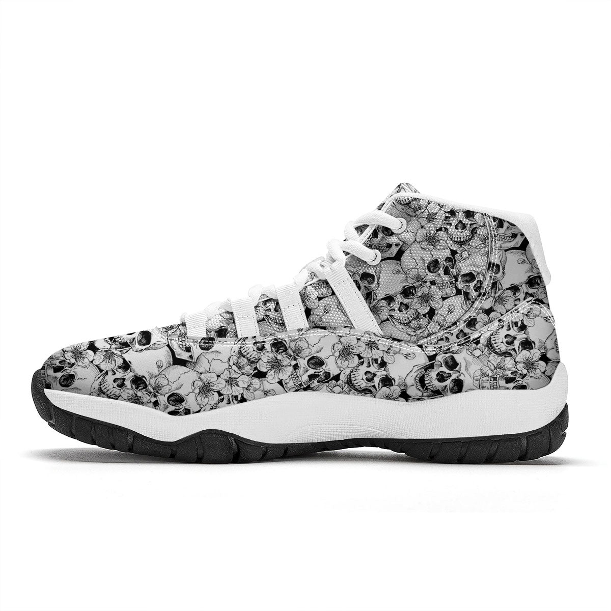 Skull Blossom Peony Print Pattern White Bball Shoes-grizzshop