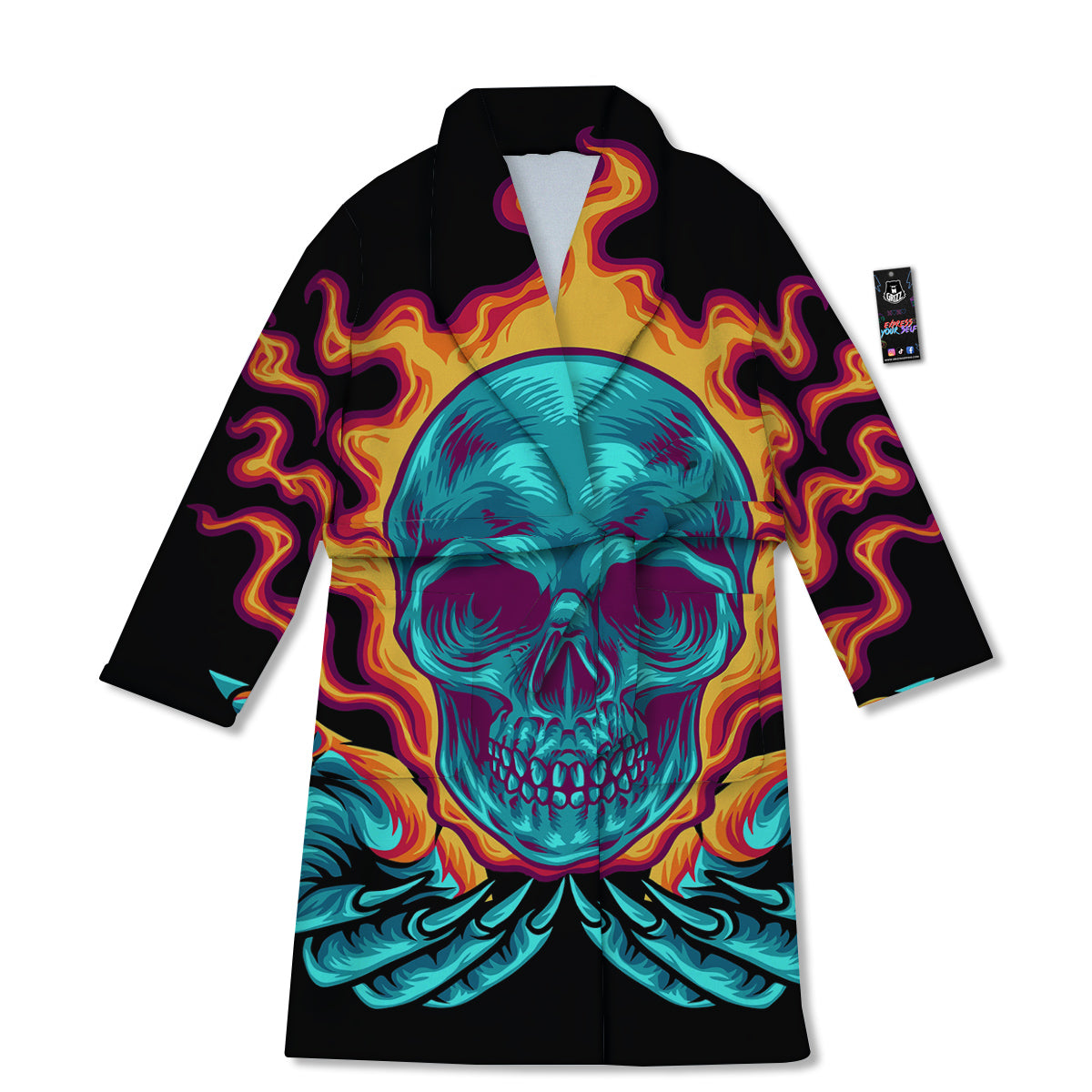 Skull Burning Print Bathrobe-grizzshop