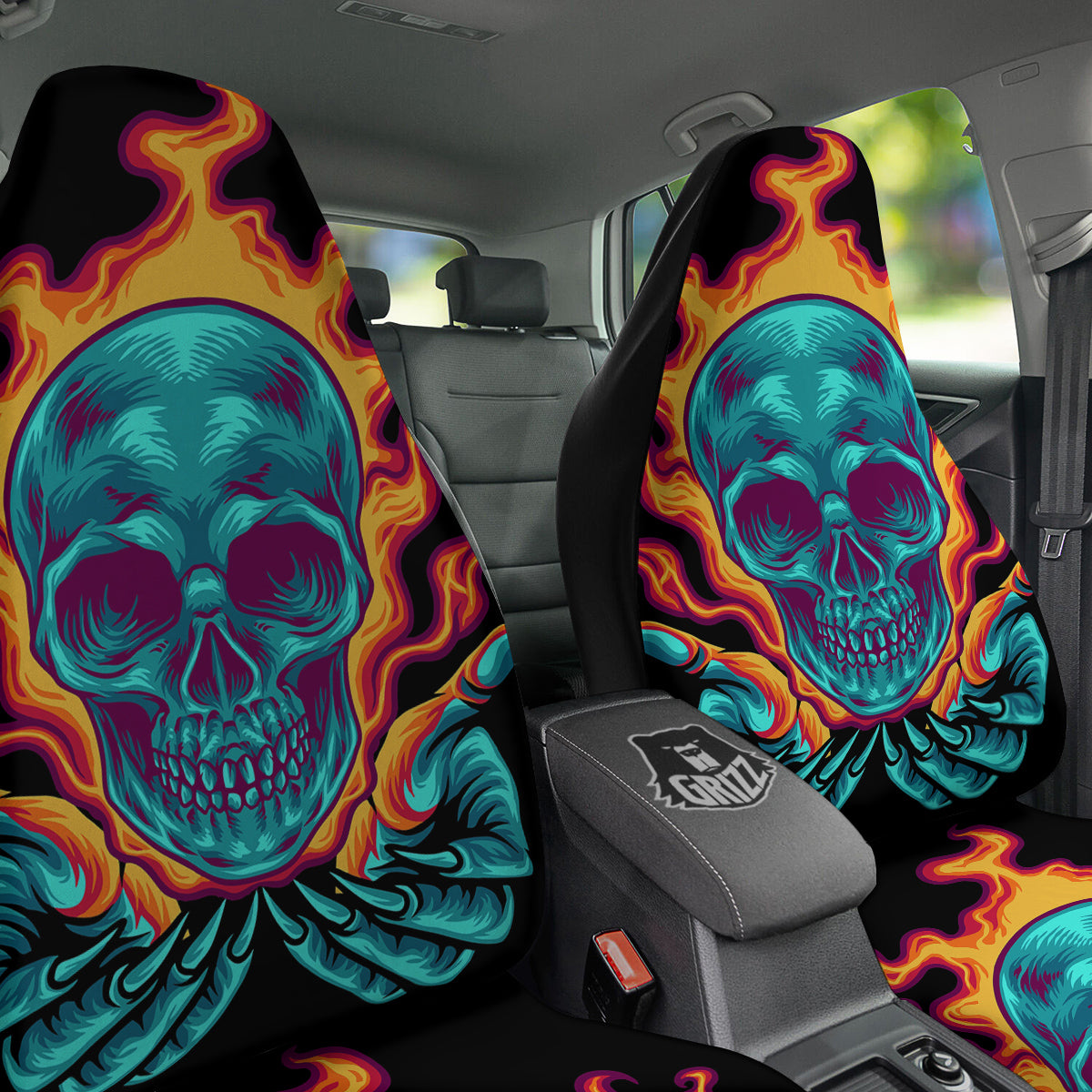 Skull Burning Print Car Seat Covers-grizzshop