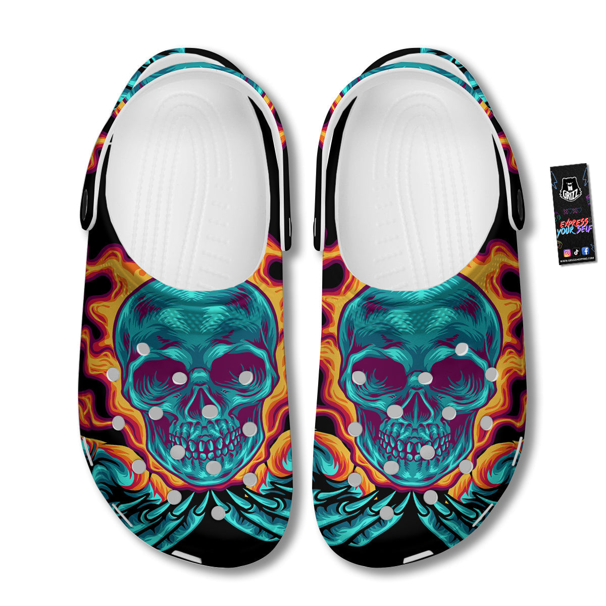 Skull Burning Print Clog-grizzshop