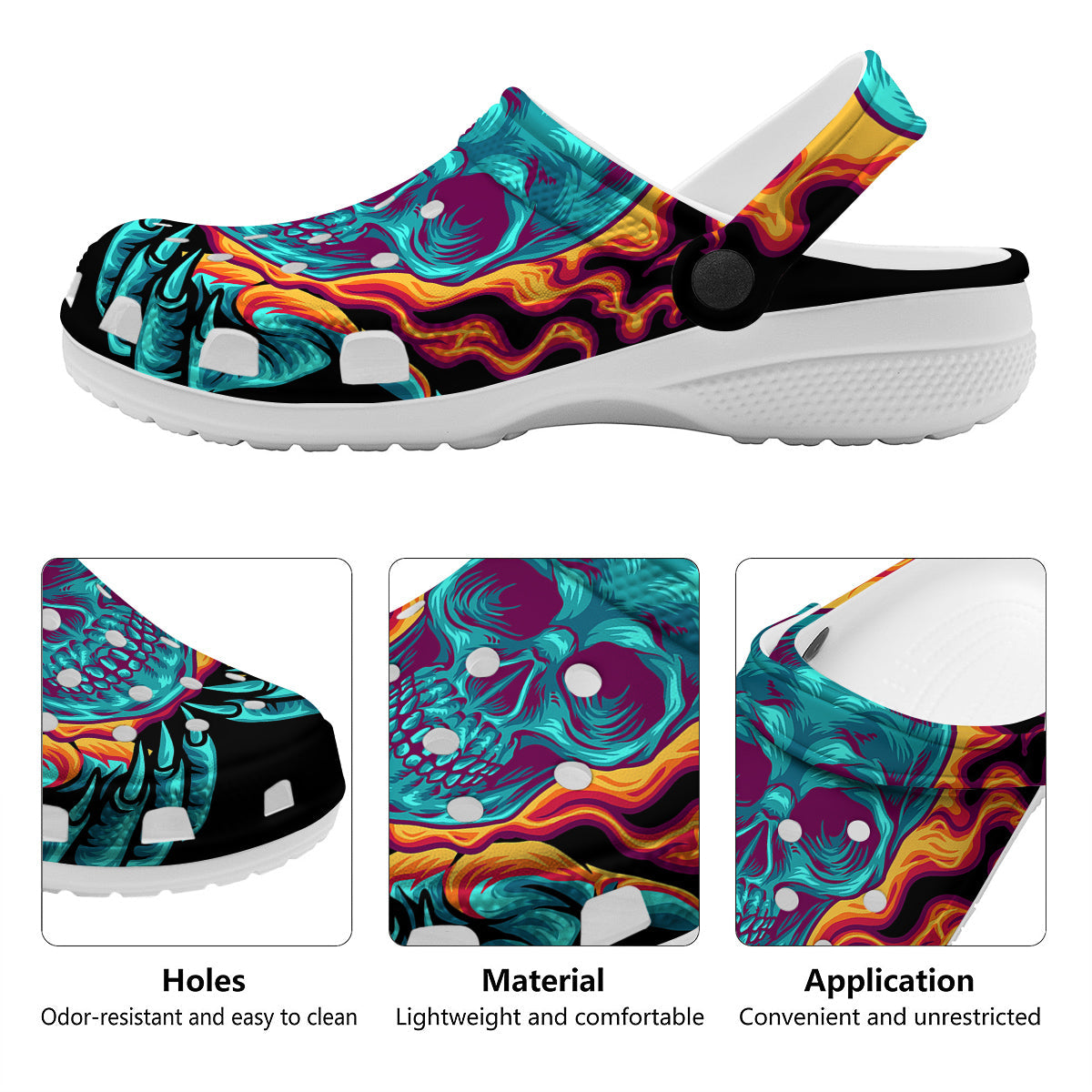 Skull Burning Print Clog-grizzshop