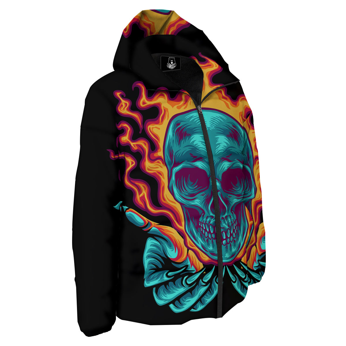 Skull Burning Print Down Jacket-grizzshop