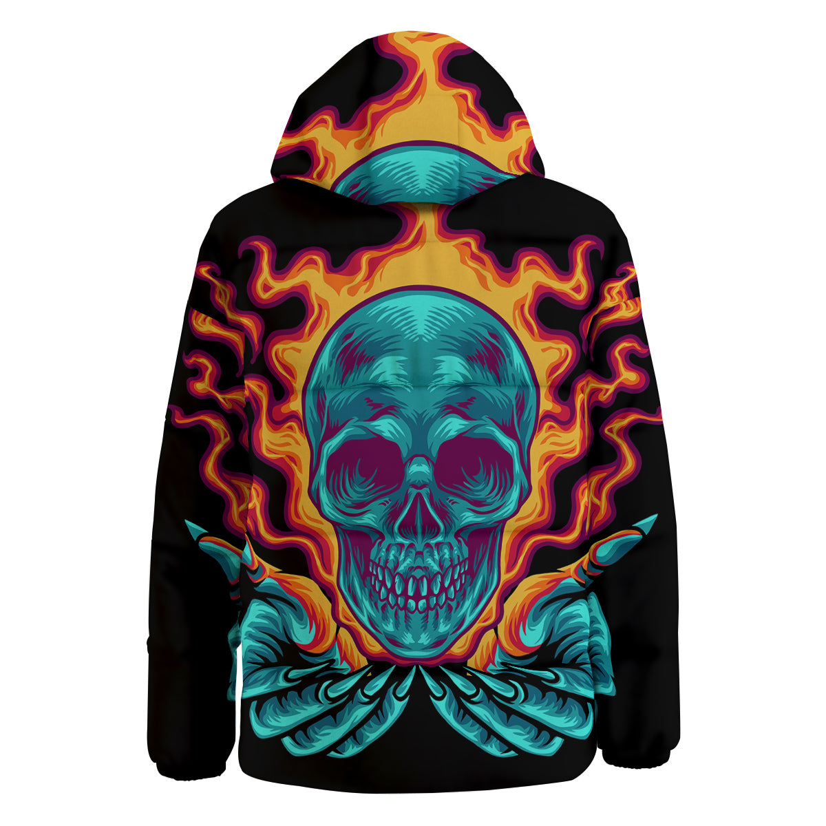 Skull Burning Print Down Jacket-grizzshop