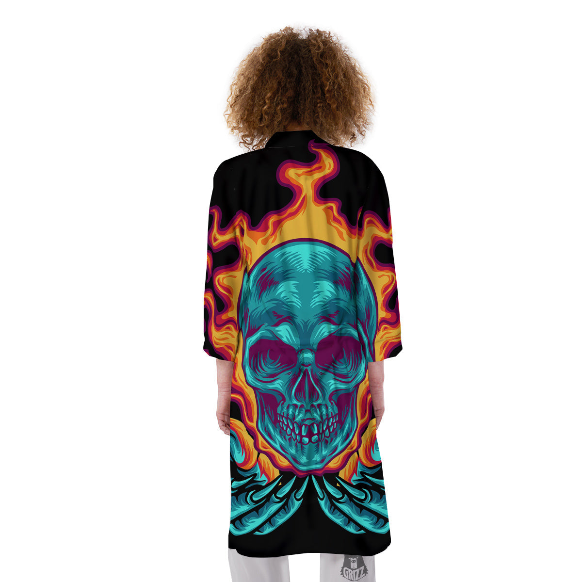 Skull Burning Print Kimono-grizzshop