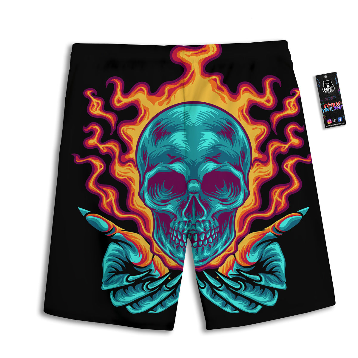 Skull Burning Print Men's Athletic Shorts