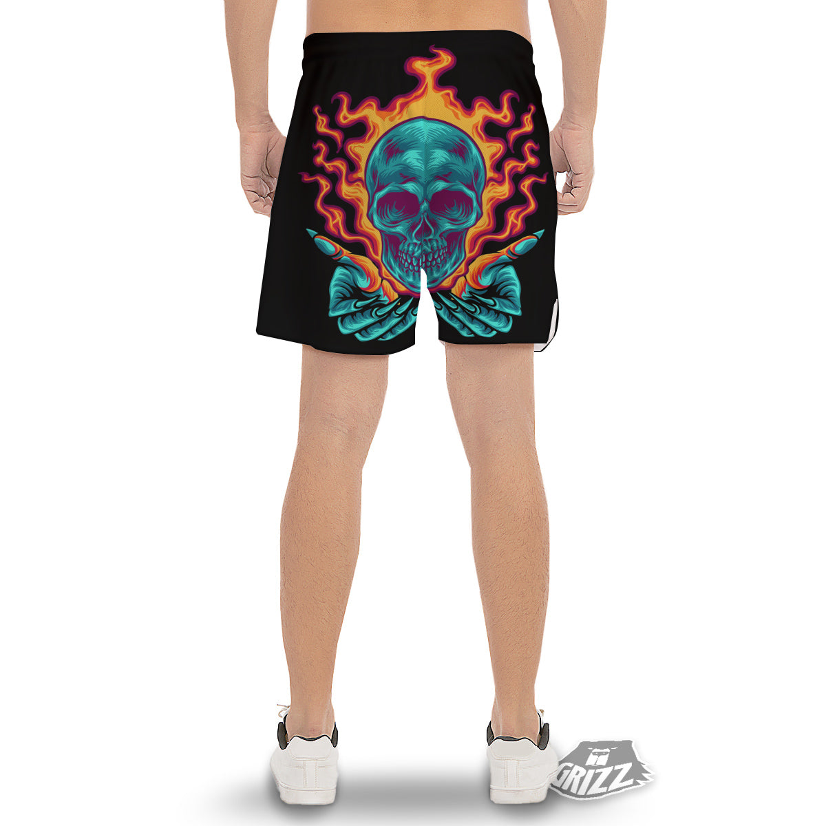 Skull Burning Print Men's Gym Shorts-grizzshop