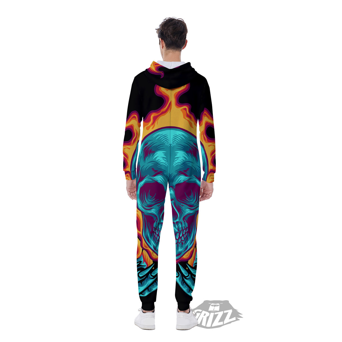 Skull Burning Print Men's Jumpsuit-grizzshop