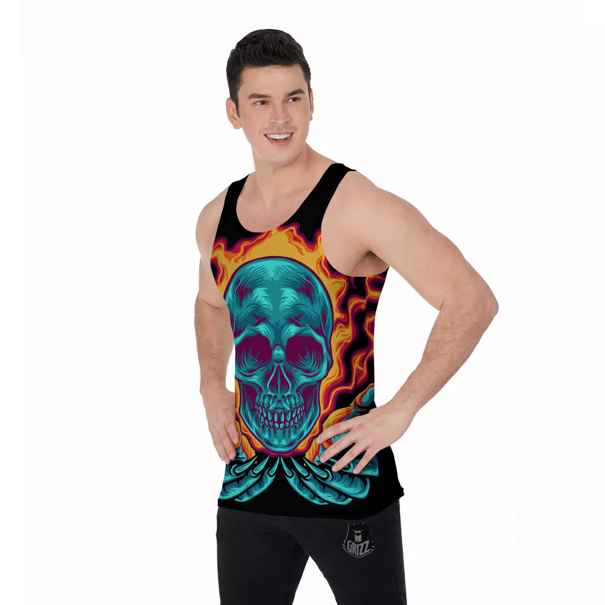 Skull Burning Print Men's Tank Top-grizzshop