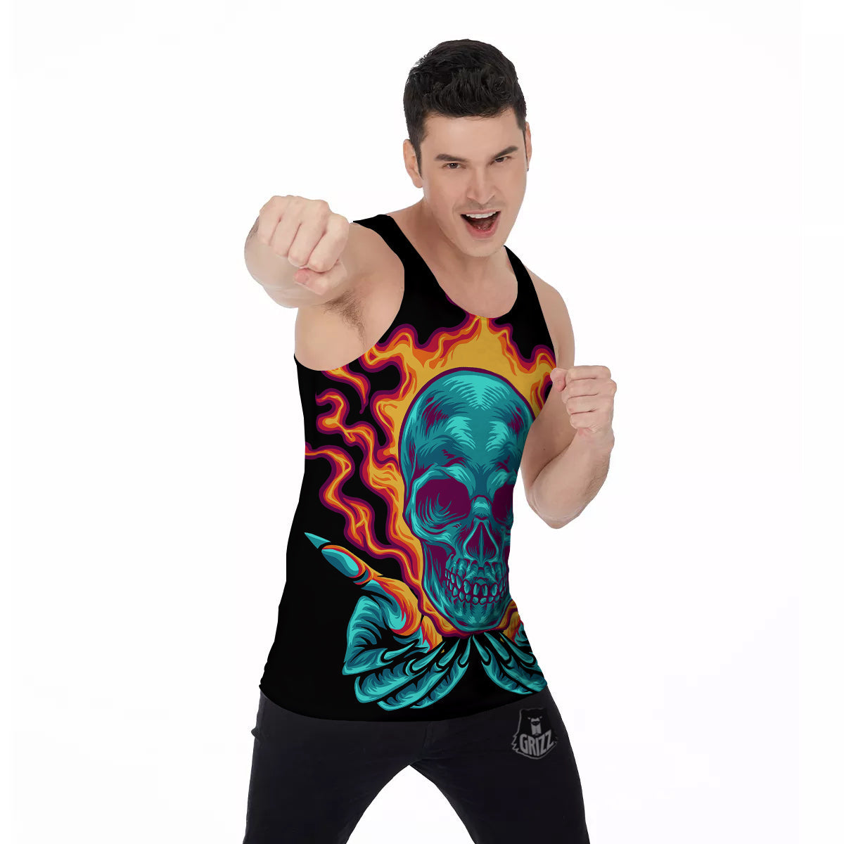 Skull Burning Print Men's Tank Top-grizzshop