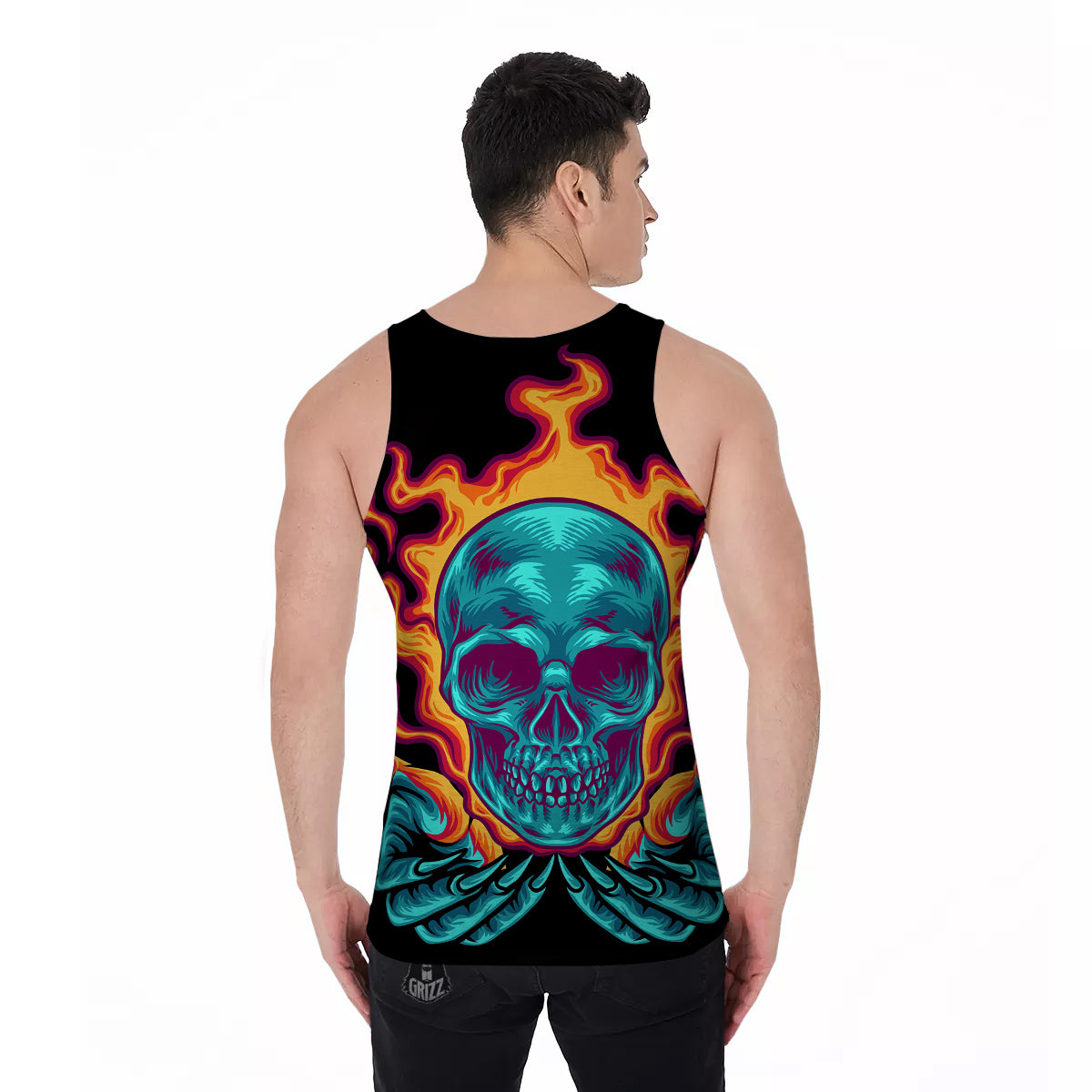 Skull Burning Print Men's Tank Top-grizzshop