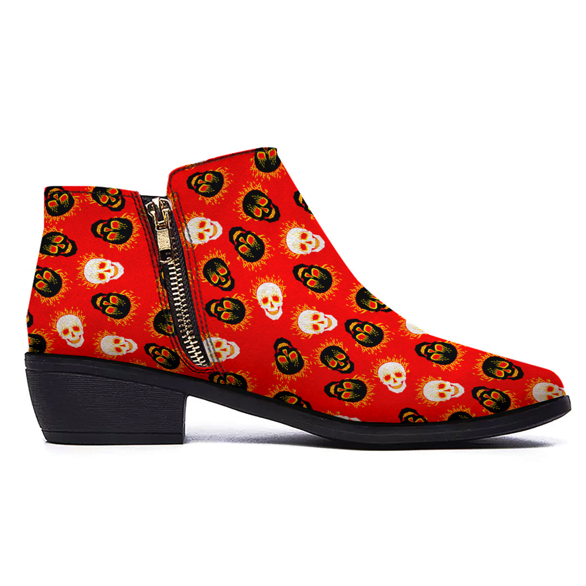 Skull Burning Print Pattern Ankle Boots-grizzshop