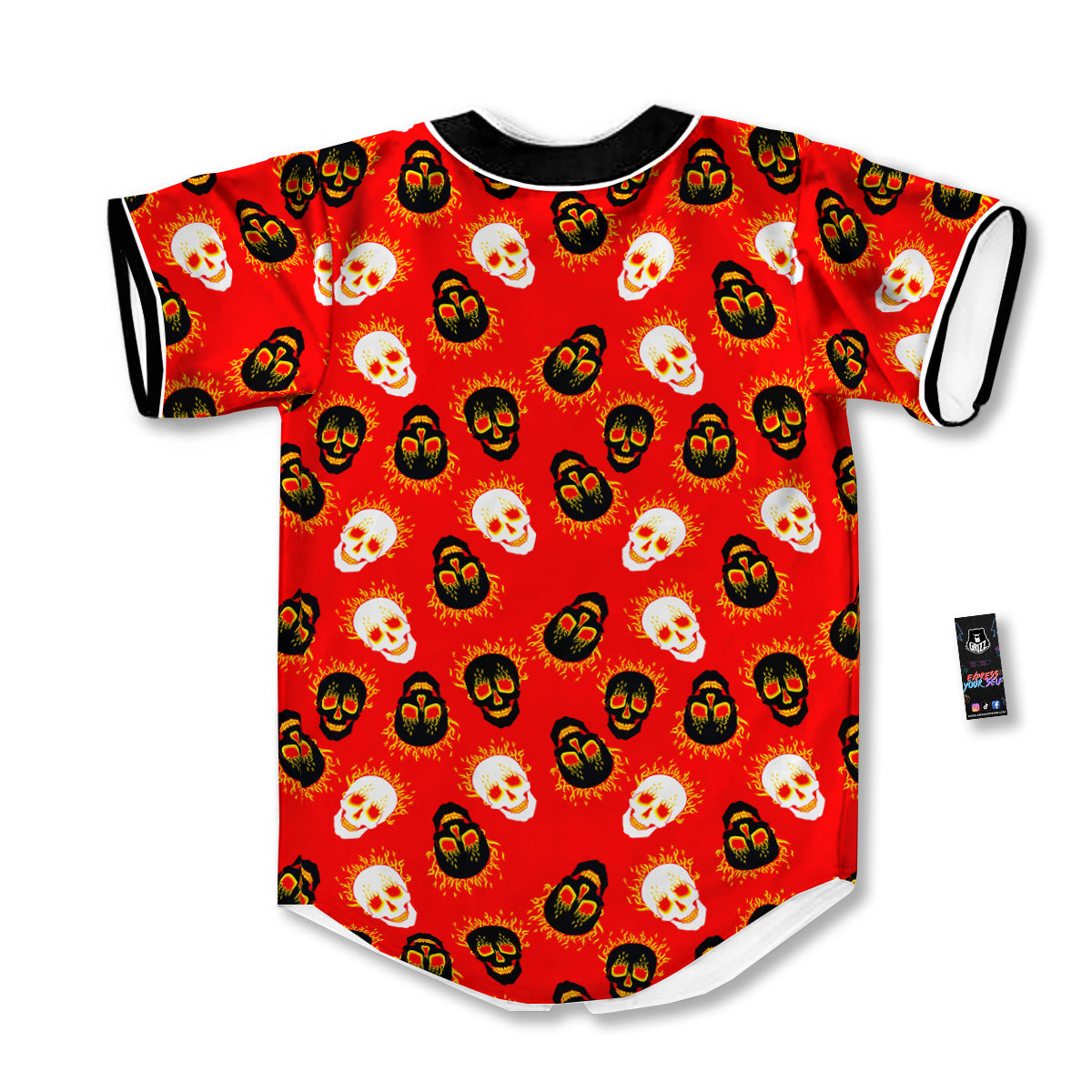 Skull Burning Print Pattern Baseball Jersey-grizzshop