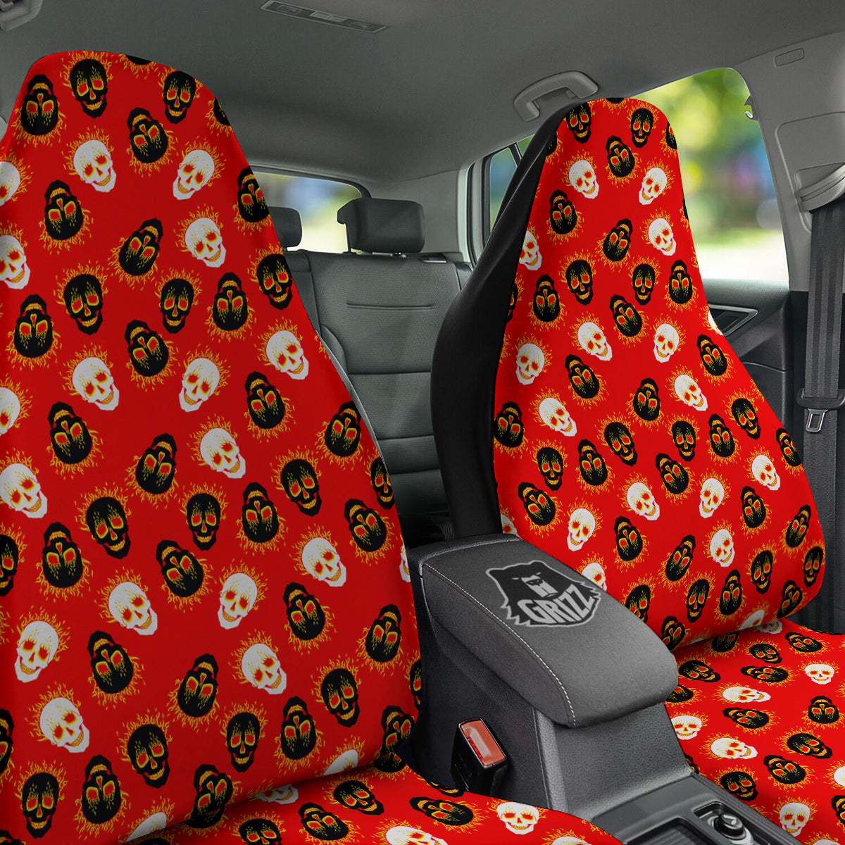 Skull Burning Print Pattern Car Seat Covers-grizzshop